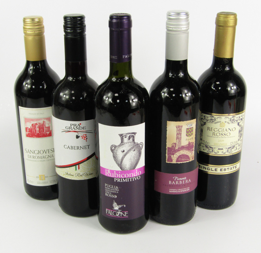 Appraisal: Five bottles of Italian red wine comprising Rubicondo Primitivo Falcone