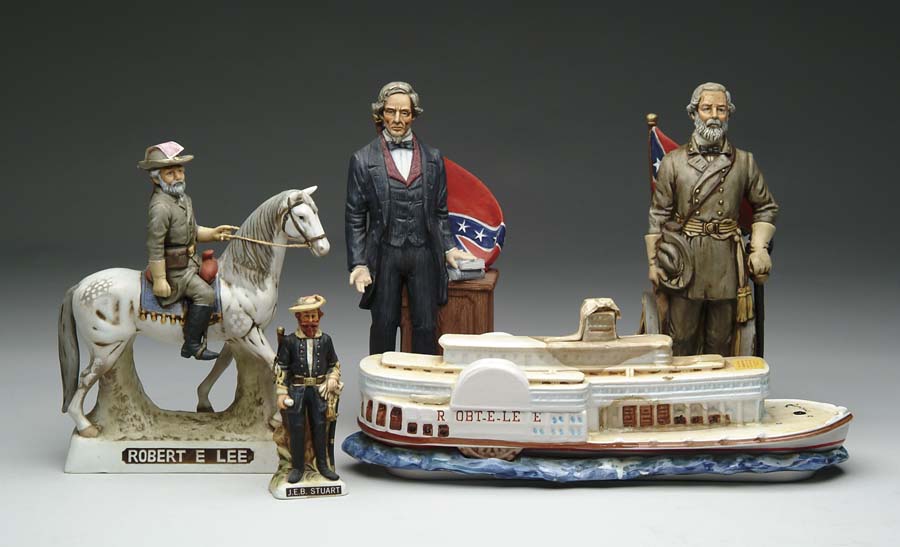 Appraisal: LOT OF CIVIL WAR FIGURAL WHISKEY AND LIQUER DECANTERS x