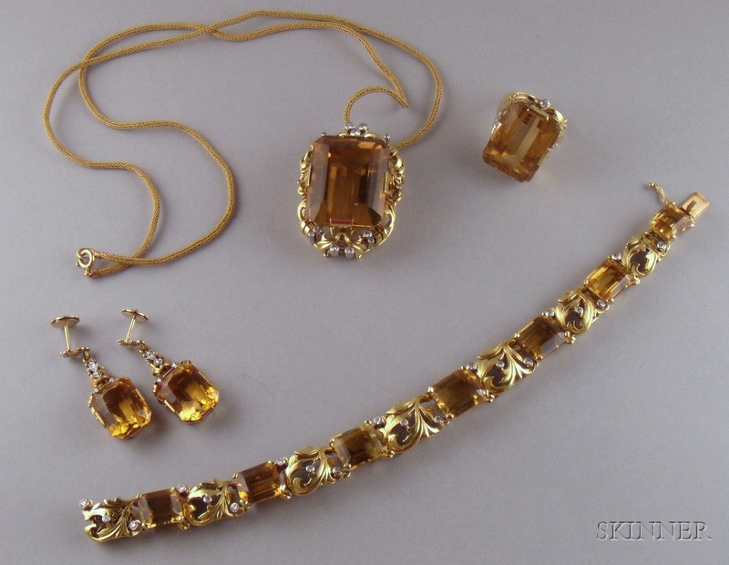 Appraisal: kt Gold Diamond and Citrine Suite and a Pair of