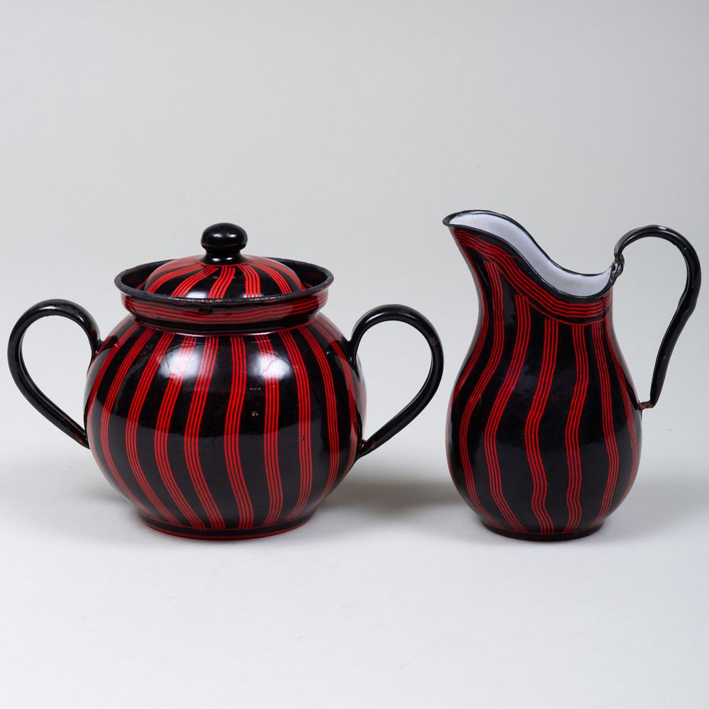 Appraisal: B G B Czech Enamel Sugar Bowl and Cream Jug