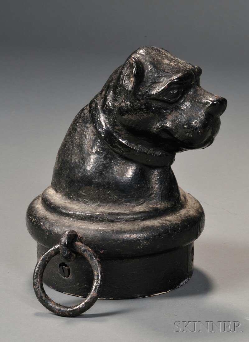 Appraisal: Black-painted Cast Iron Bulldog-head Hitching Post Finial America late th