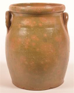 Appraisal: Green and Orange Glazed Redware Crock Molded rim applied ear