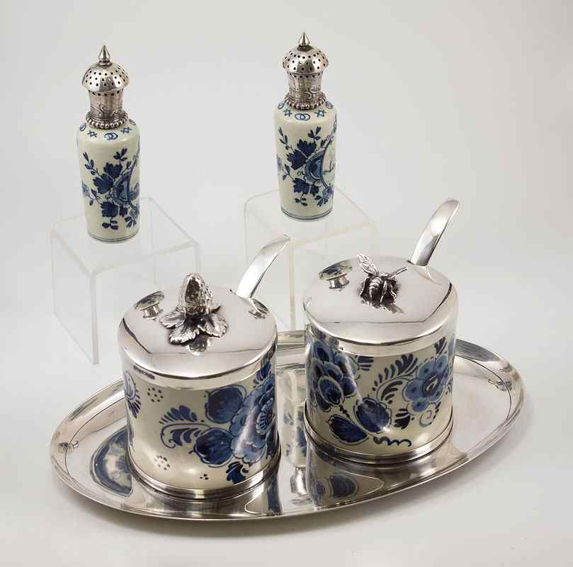 Appraisal: GRIMMINGER STERLING DELFT BREAKFAST SET To include Jakob Grimminger German