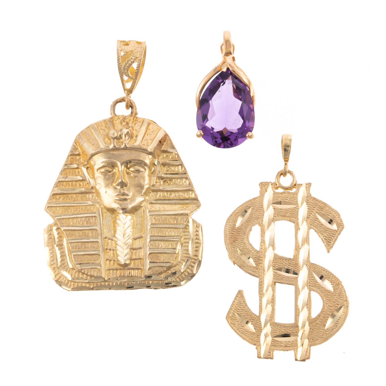 Appraisal: A K AMETHYST PENDANT TWO GOLD PENDANTS K yellow gold