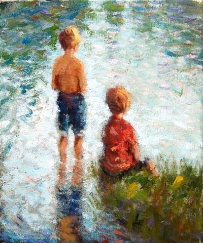 Appraisal: KEN MORONEY b - 'Two Boys Fishing River Nadder Wilton'