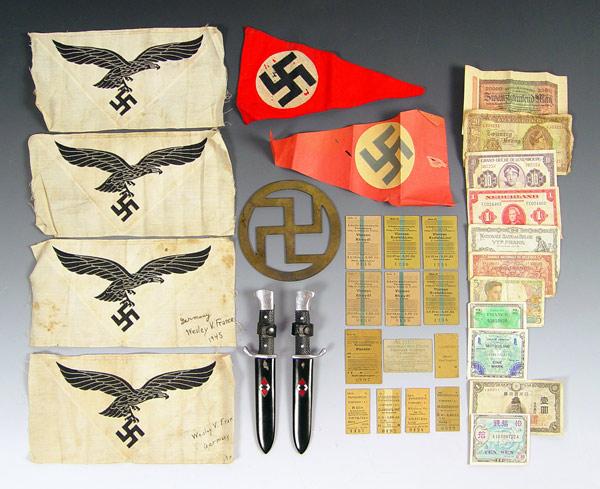 Appraisal: COLLECTION OF WWII GERMAN MEMORABILIA To include Youth daggers with