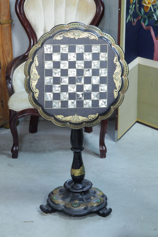 Appraisal: PAPER MACHE TILT TOP TABLE Black lacquered table having a