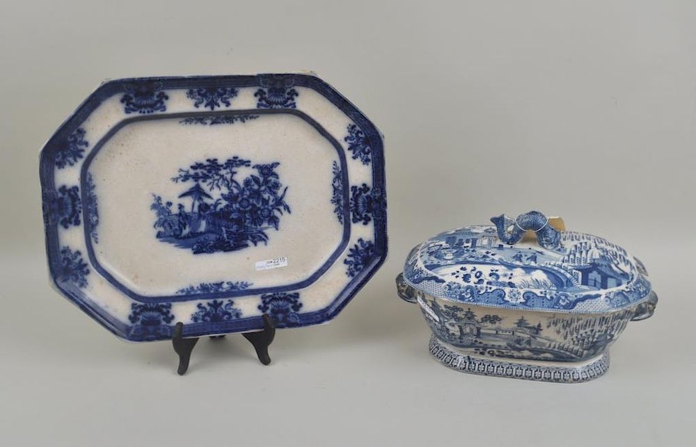 Appraisal: Staffordshire B W Tureen Flow Blue Platter the tureen in