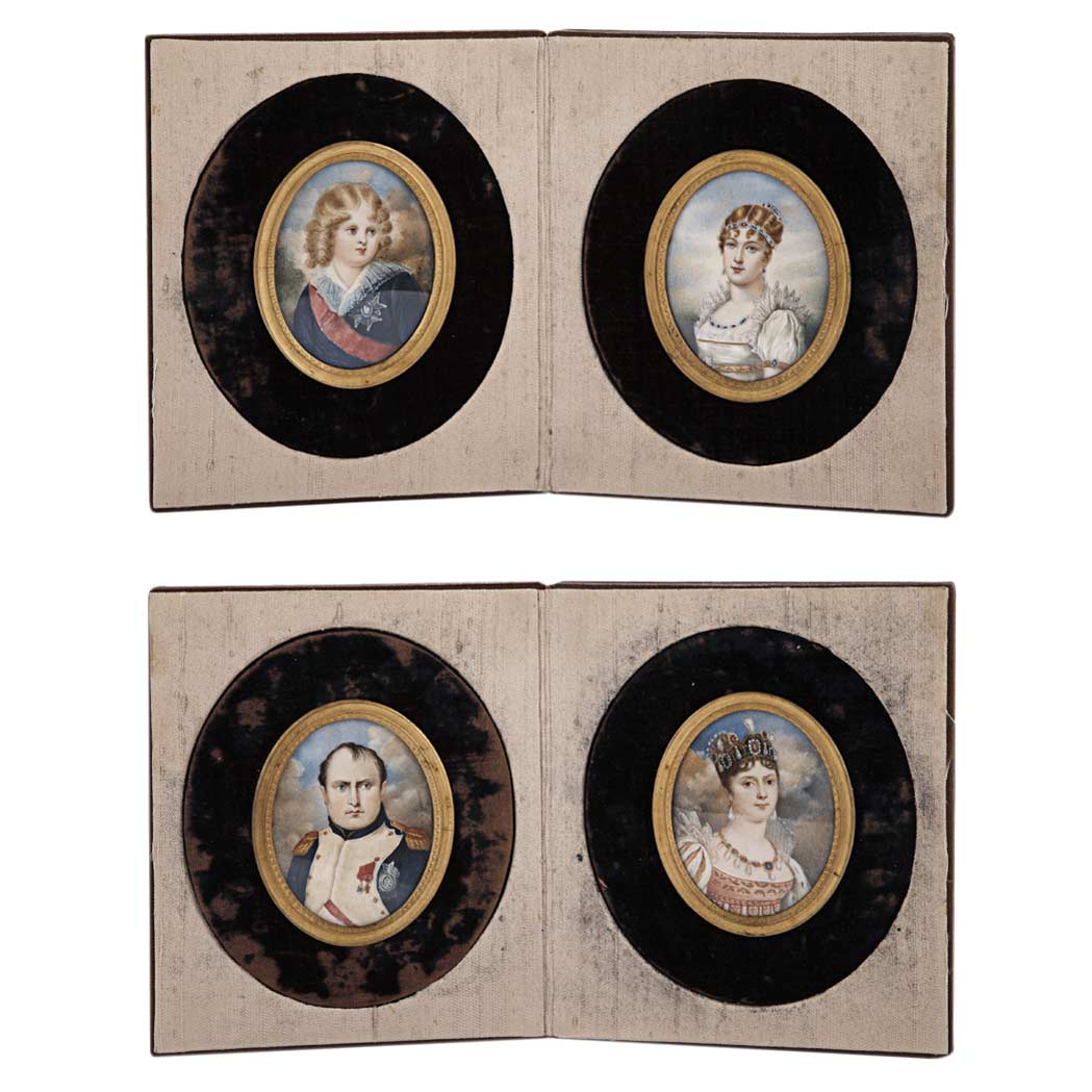 Appraisal: Two Pairs of French Portrait Miniatures th Century Comprising a