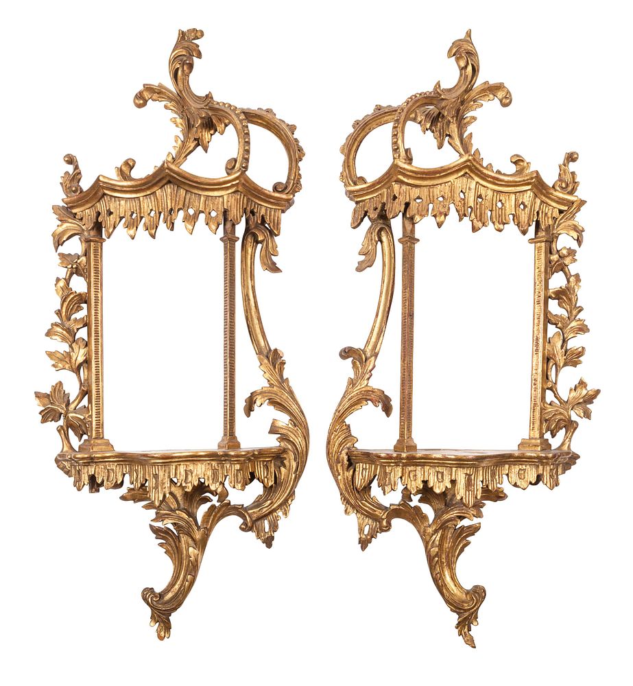 Appraisal: A Pair of Chinese Chippendale Style Giltwood Wall Brackets A