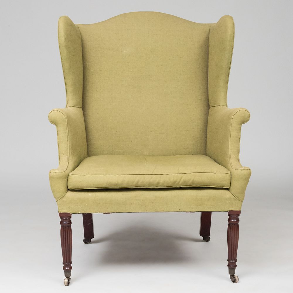 Appraisal: Federal Mahogany Wing Chair Possibly New York Raised on casters