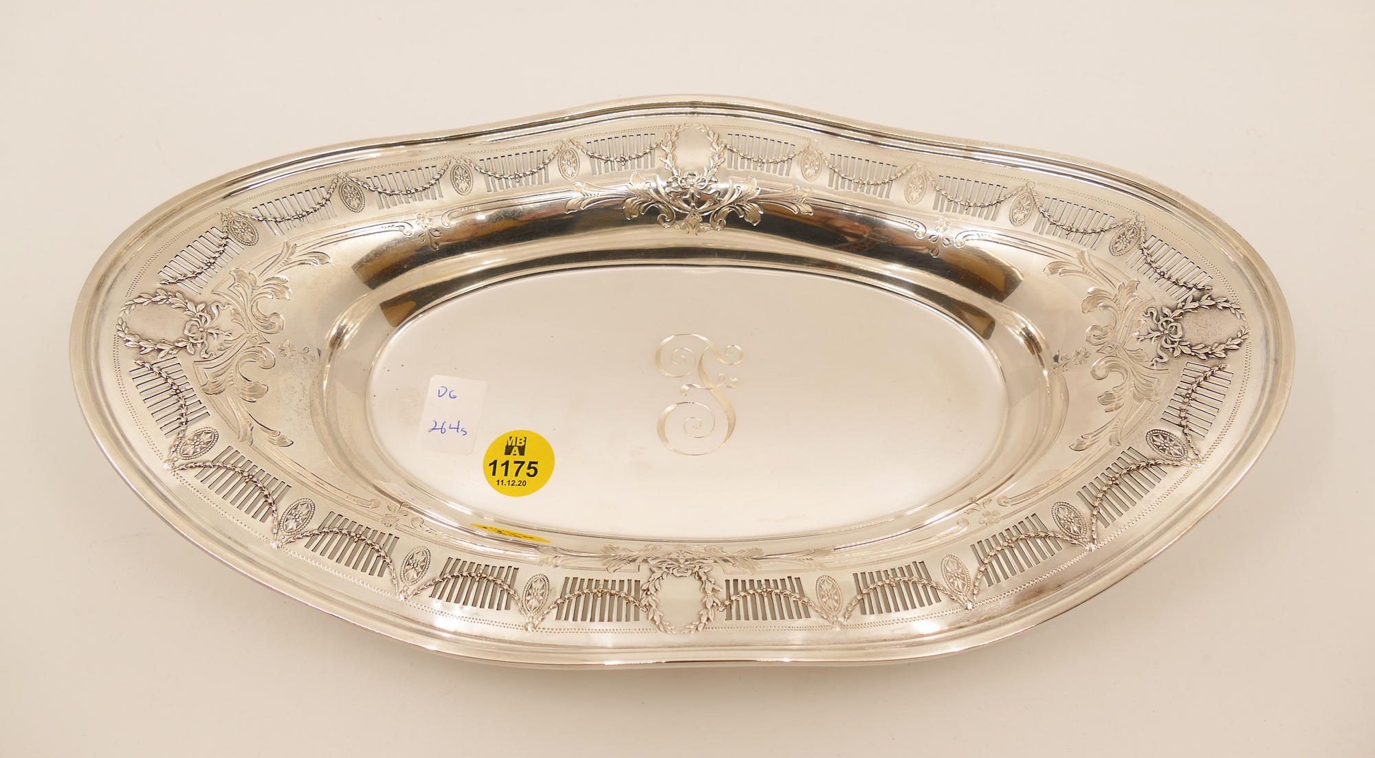 Appraisal: Whiting Sterling Pierced Oval Tray- ''- g