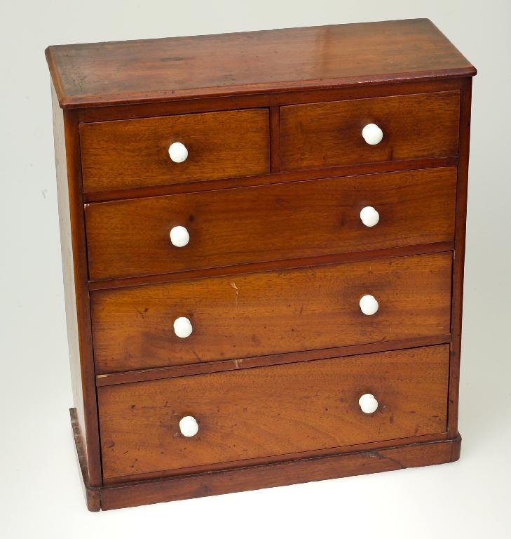 Appraisal: MINIATURE VICTORIAN MAHOGANY CHEST OF DRAWERS of rectangular form with