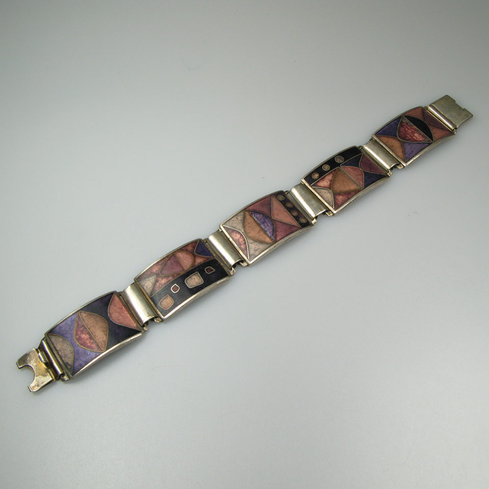 Appraisal: Perli Modernist Silver Tone Metal And Cloisonne Enamel Bracelet German