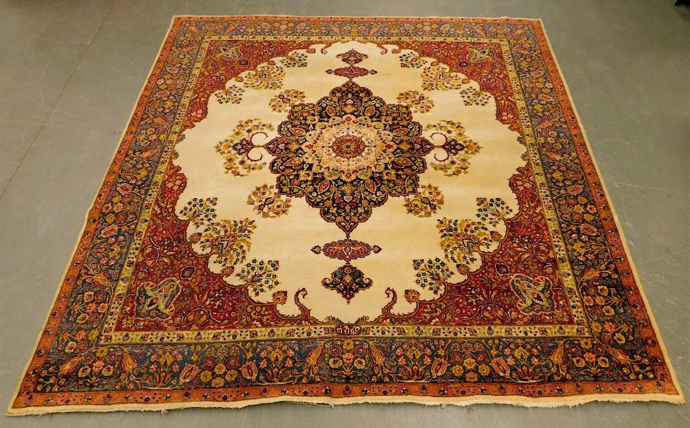 Appraisal: LG Oversize Square Antique Persian Carpet Rug Middle East Circa