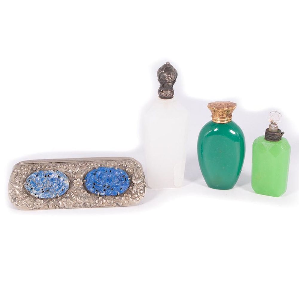 Appraisal: Three Scent Bottles and Asian Silver with Lapis Lazuli Three