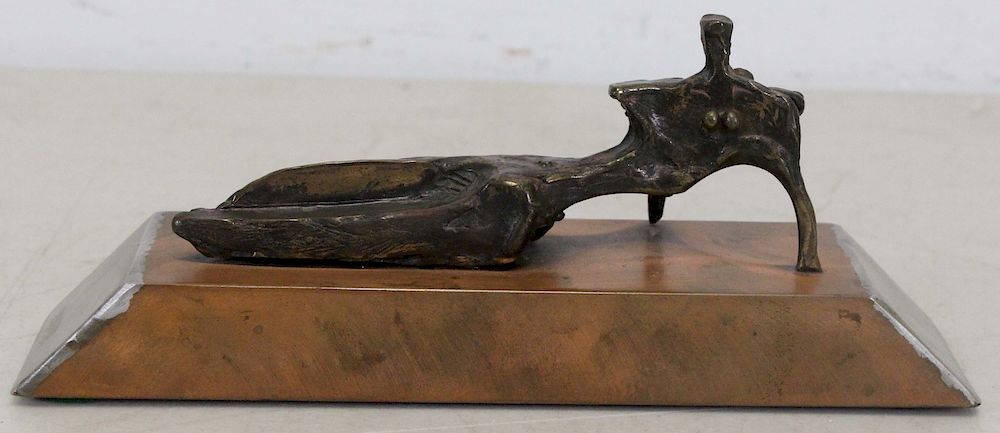 Appraisal: Manner of Henry Moore Bronze Reclining abstracted Figure Illegibly signed