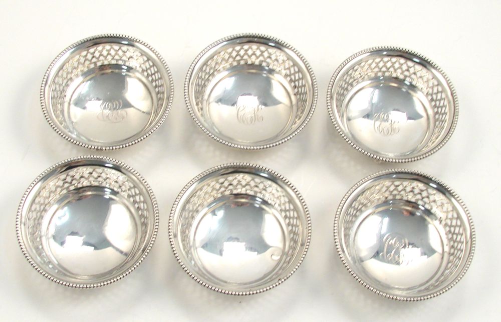 Appraisal: SIX STERLING SILVER NUT DISHES By Gorham Beaded rim and