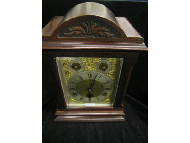 Appraisal: Germany Bracket Clock carved mahogany case fancy dial beveled glass