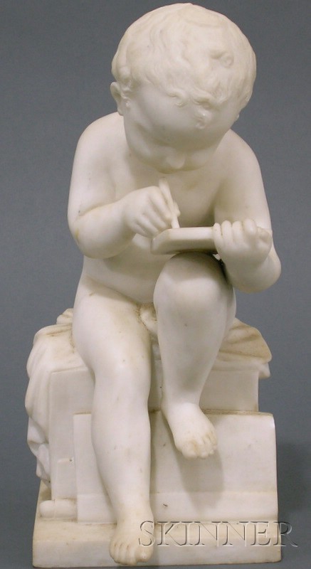 Appraisal: Italian Carved Carrara Marble Figure of a Studious Cherub late