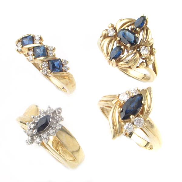 Appraisal: A collection of sapphire stone diamond and gold rings twenty-five