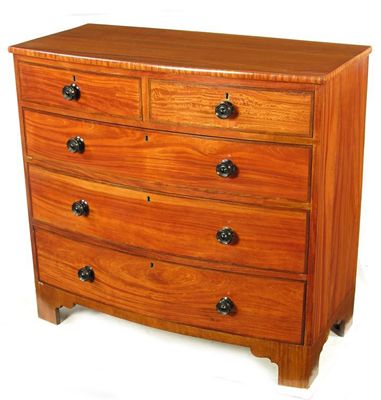 Appraisal: A Victorian satinwood bowfront chest with two short and three