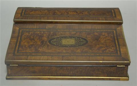 Appraisal: FRENCH ROSEWOOD AND WALNUT WRITING DESK with brass plaque Mon