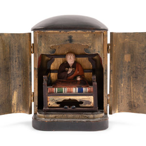 Appraisal: A Japanese Gilt and Black Lacquer Traveling Shrine with A