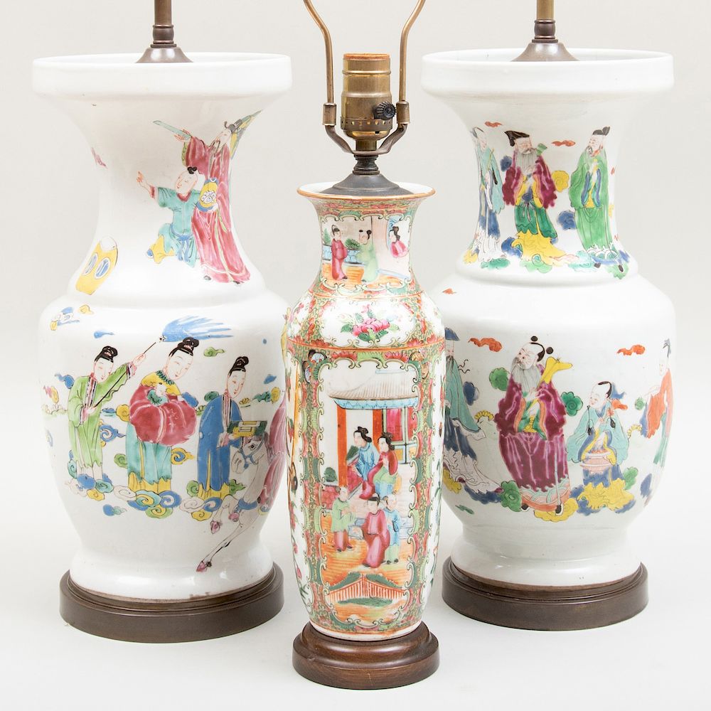 Appraisal: Pair of Chinese Export Famille Rose Porcelain Vases Mounted as