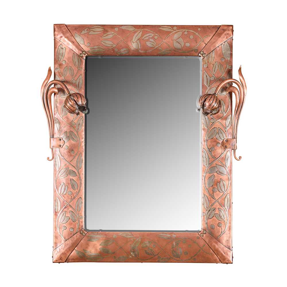 Appraisal: ENGLISH ARTS CRAFTS WALL MIRROR CIRCA copper with pewter inlay