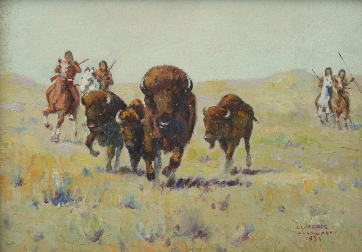 Appraisal: ELLSWORTH Clarence Arthur American - ''The Buffalo Hunt'' Oil Canvasboard