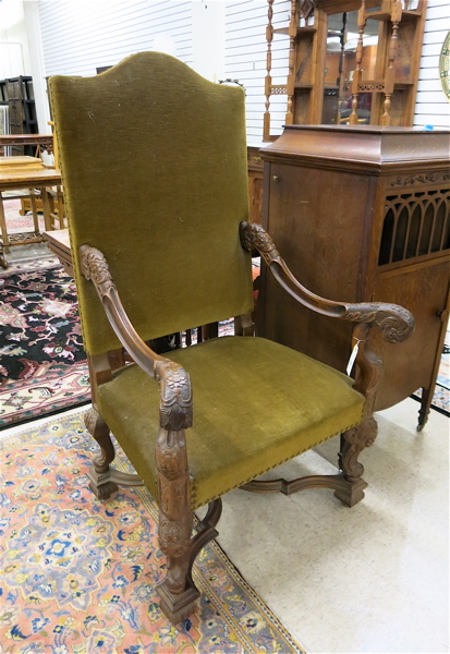 Appraisal: A BAROQUE STYLE HIGH-BACK ARMCHAIR early th century having a