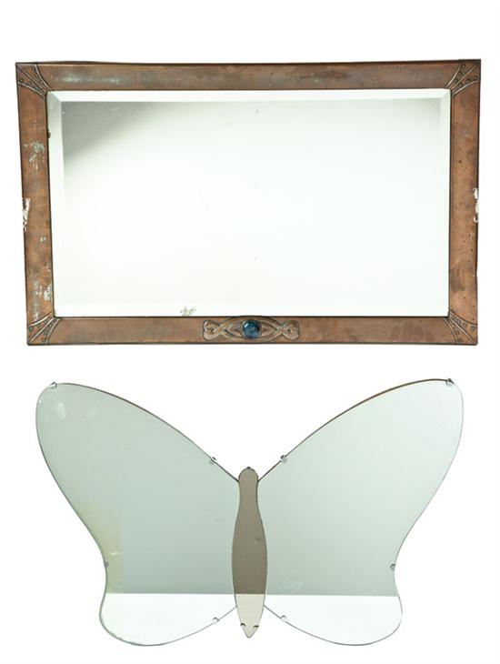 Appraisal: TWO MIRRORS Includes a patinated Art Nouveau mirror with hearts