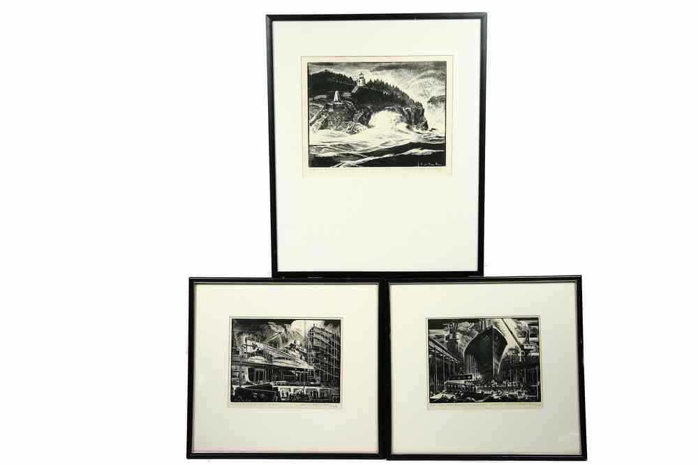 Appraisal: WOODBLOCK PRINTS - Three Maine Coast Woodblock Prints by Carroll