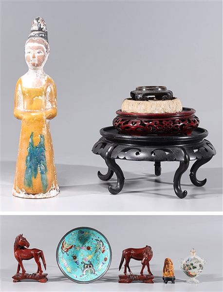 Appraisal: Group of ten various Chinese objects including pewter mounted porcelain