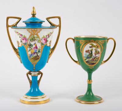 Appraisal: A Minton turquoise ground two-handled vase decorated birds and flowers