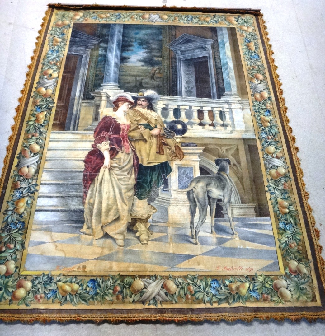 Appraisal: P Baldelli a hand painted wall hanging depicting a lady