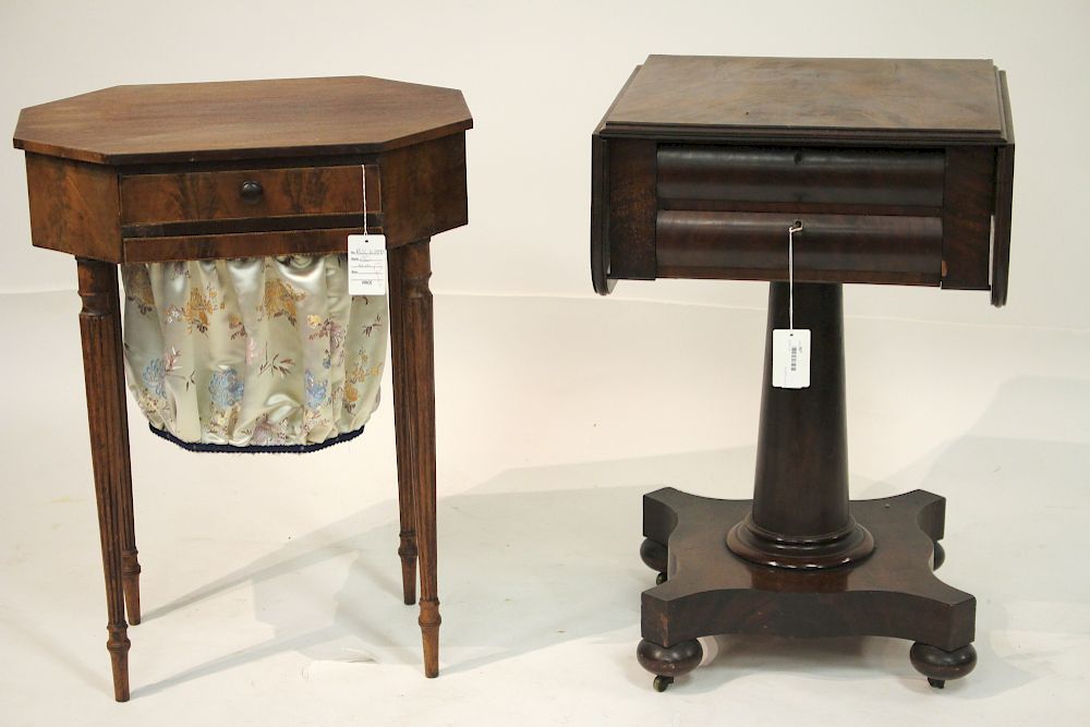 Appraisal: th C Sheraton Sewing Stand and Empire Table Sheraton Mahogany