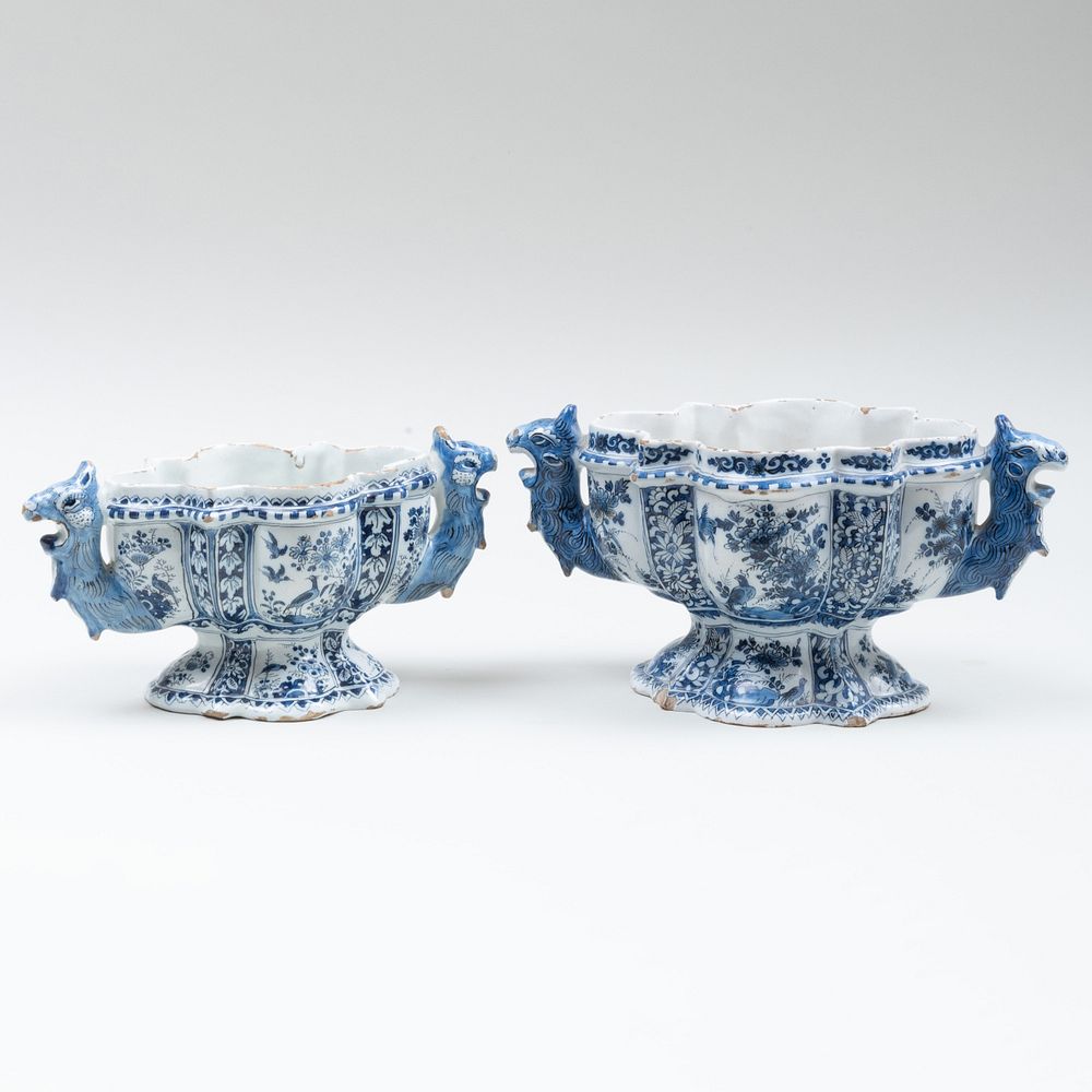 Appraisal: Two Dutch Delft Blue and White Flower Vases Blue 'AK'