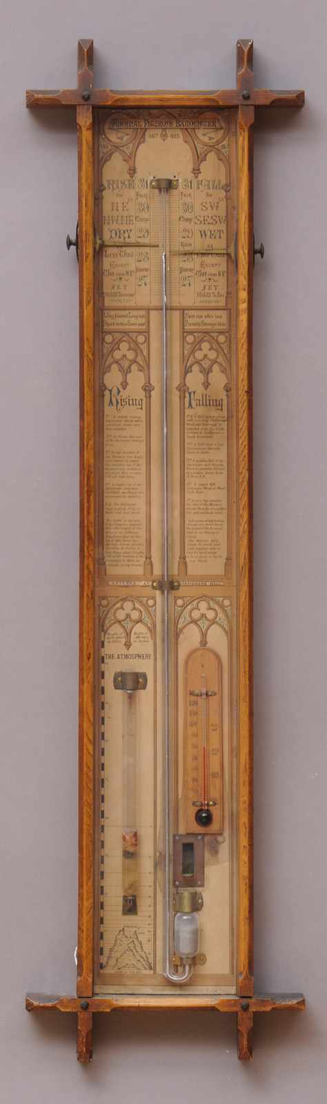 Appraisal: GOTHIC REVIVAL OAK ''ADMIRAL FITZROYS BAROMETER'' The paper backing with