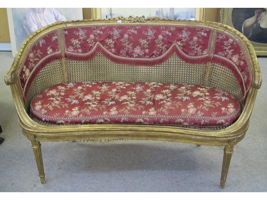 Appraisal: Victorian gilt decorated double cane Bergere parlour settee