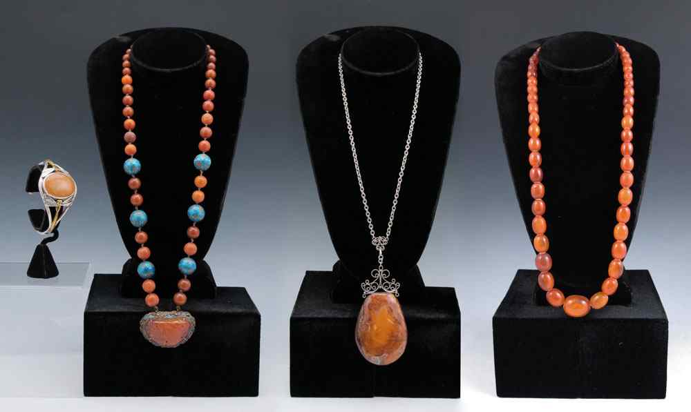 Appraisal: CHINESE AMBER AND ENAMEL NECKLACE Sold together with a contemporary