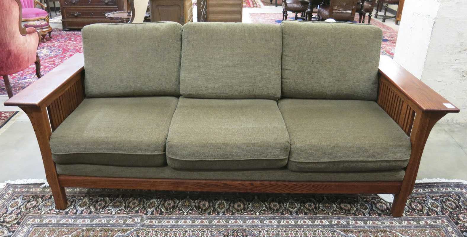 Appraisal: CRAFTSMAN STYLE OAK SOFA American made recent production a -seat