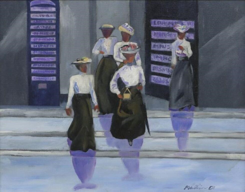 Appraisal: SIGNED OIL PAINTING LADIES ON MADISON AVENUEFramed oil on canvas