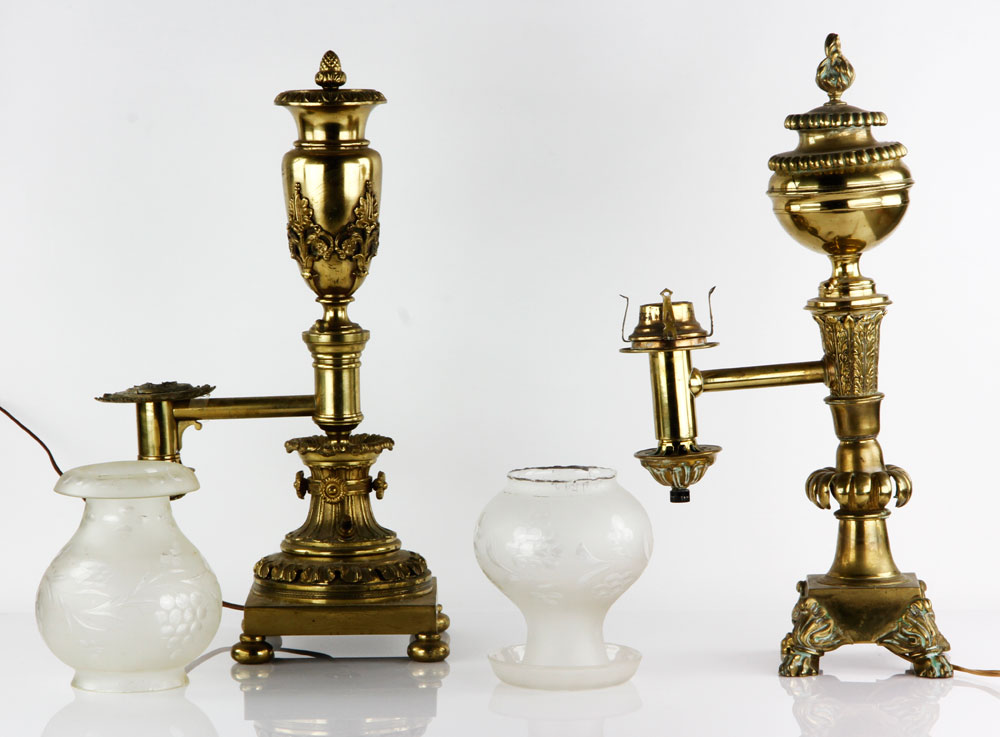 Appraisal: - th C Pair of Oil Lamps th century pair