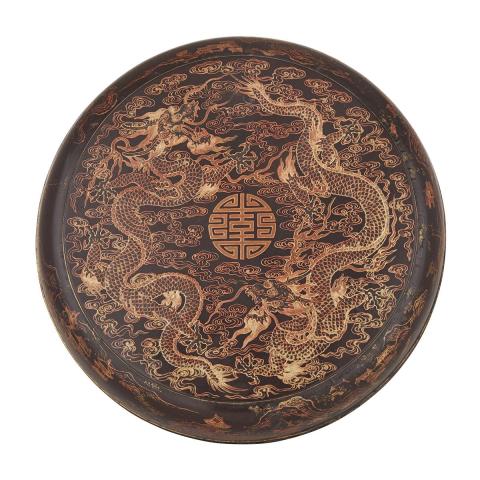 Appraisal: A Large Dragon Red and Gilt Xi Lacquer Box th