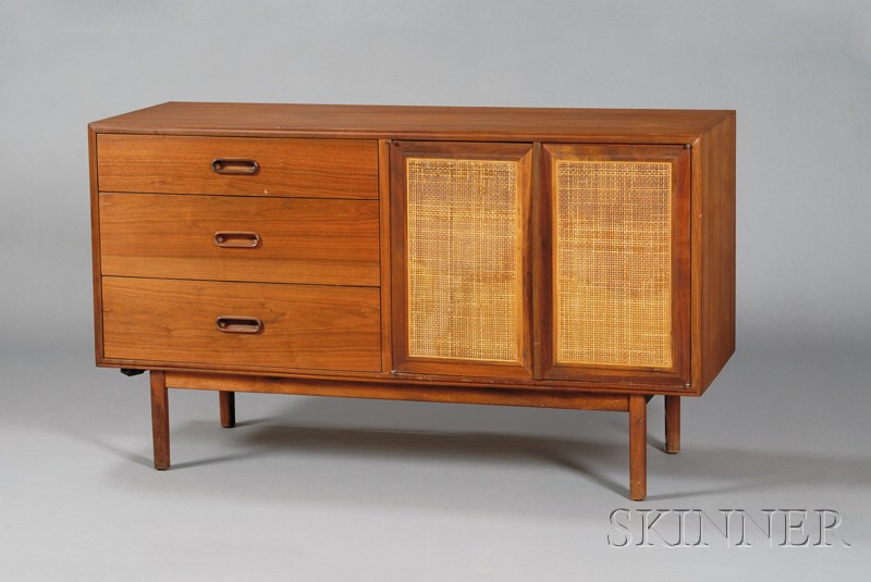 Appraisal: Maurice Villency Sideboard Teak veneers and cane New York mid-