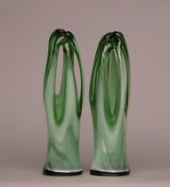 Appraisal: Pair of Artisan Glass Vases Mid th Century Blown glass