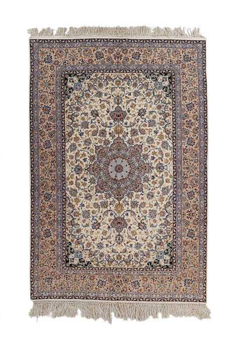 Appraisal: ISFAHAN old White central field with beige medallion and green