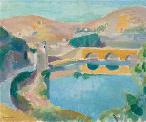 Appraisal: GIMMI WILHELM Z rich - Chexbres Cahors bridge Oil on